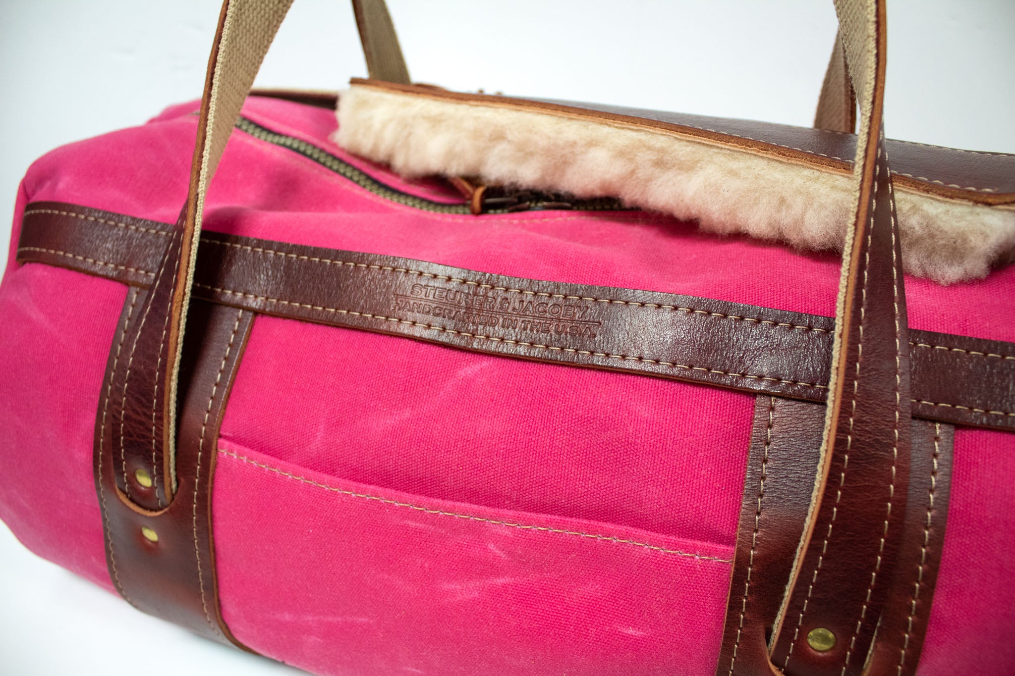 Pink and Burgundy Leather Club Duffel Bag- Steurer & Jacoby