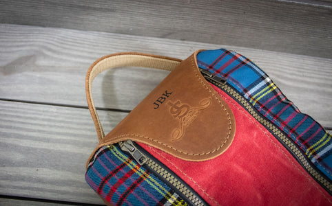 Anderson Tartan and Red Canvas Golf Shoe Bag Personalization- Steurer & Jacoby