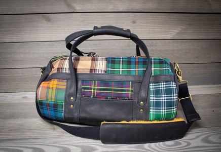 Tartan Patchwork with Black Leather Club Duffel Bag- Steurer & Jacoby