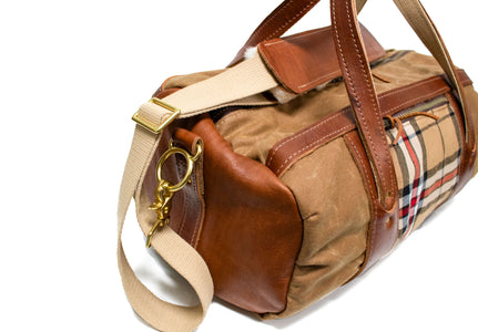 Thomsen Camel Tartan and Chestnut Leather Club Duffel Bag- Steurer & Jacoby