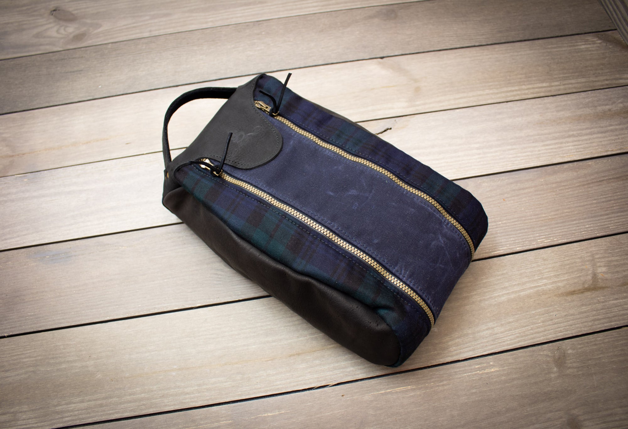 Modern Blackwatch No. 2 Tartan & Leather Shoe Bag- Steurer & Jacoby 