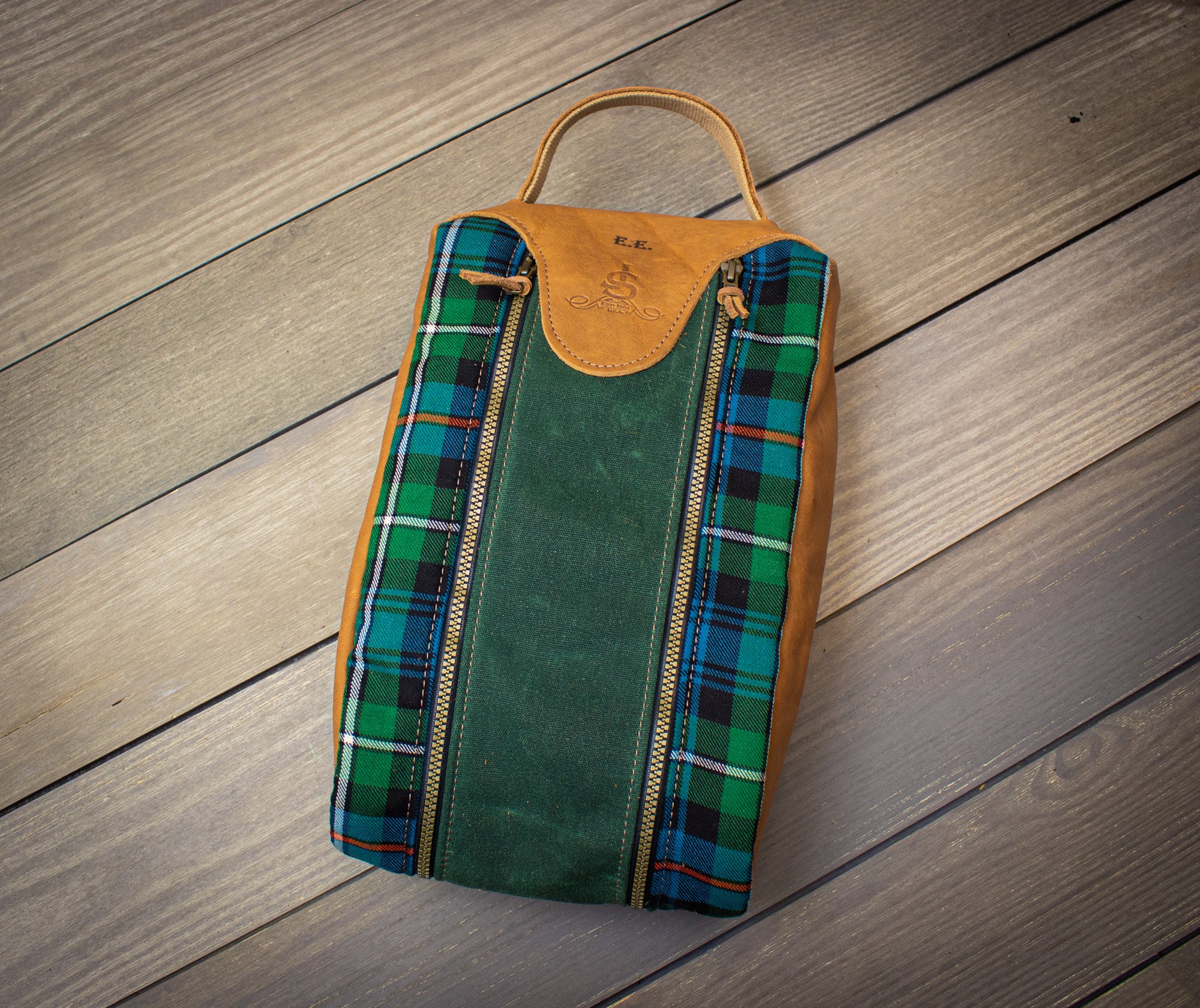Tartan and Leather Shoe Bag - Steurer & Jacoby