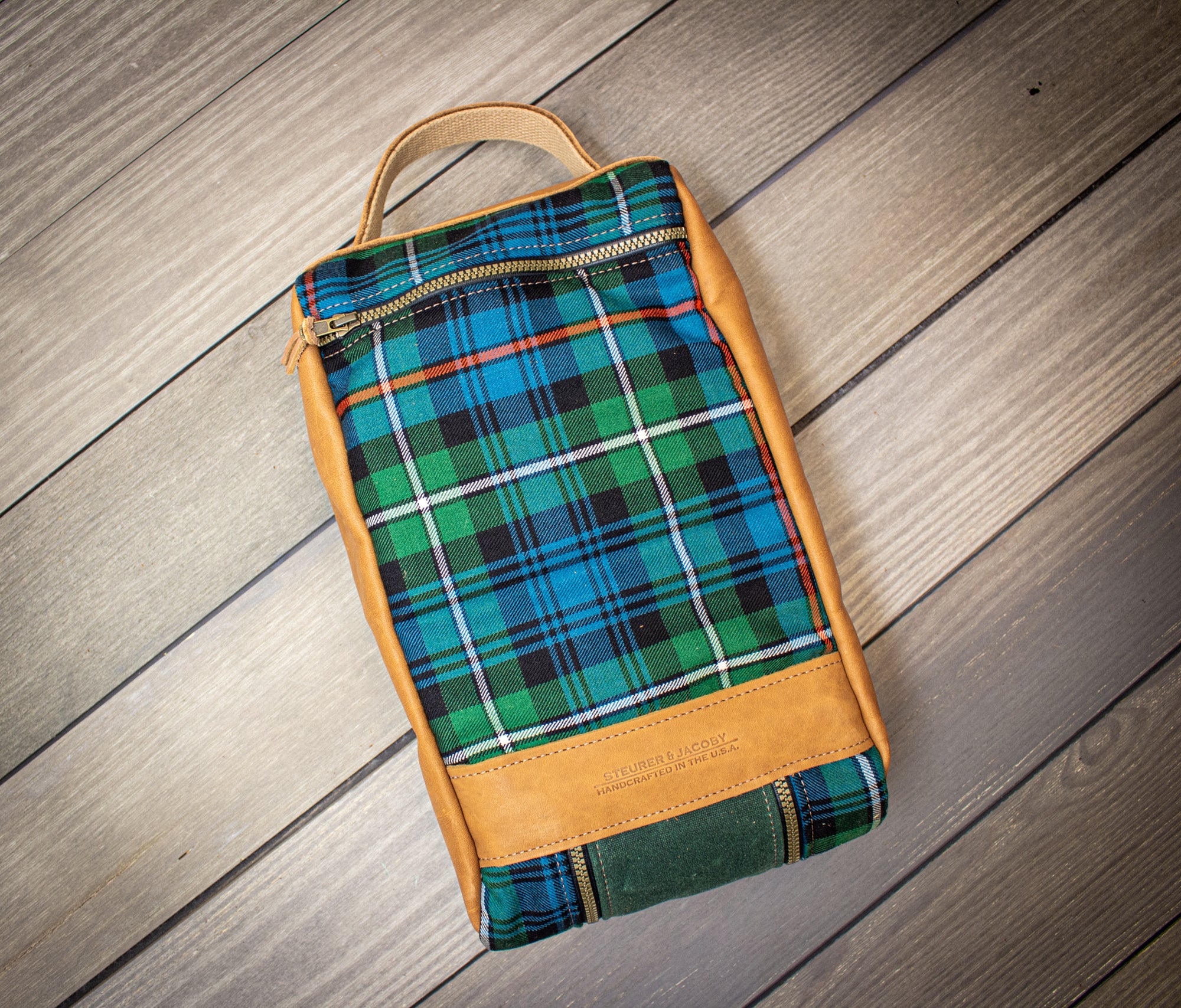 Tartan and Leather Shoe Bag - Steurer & Jacoby