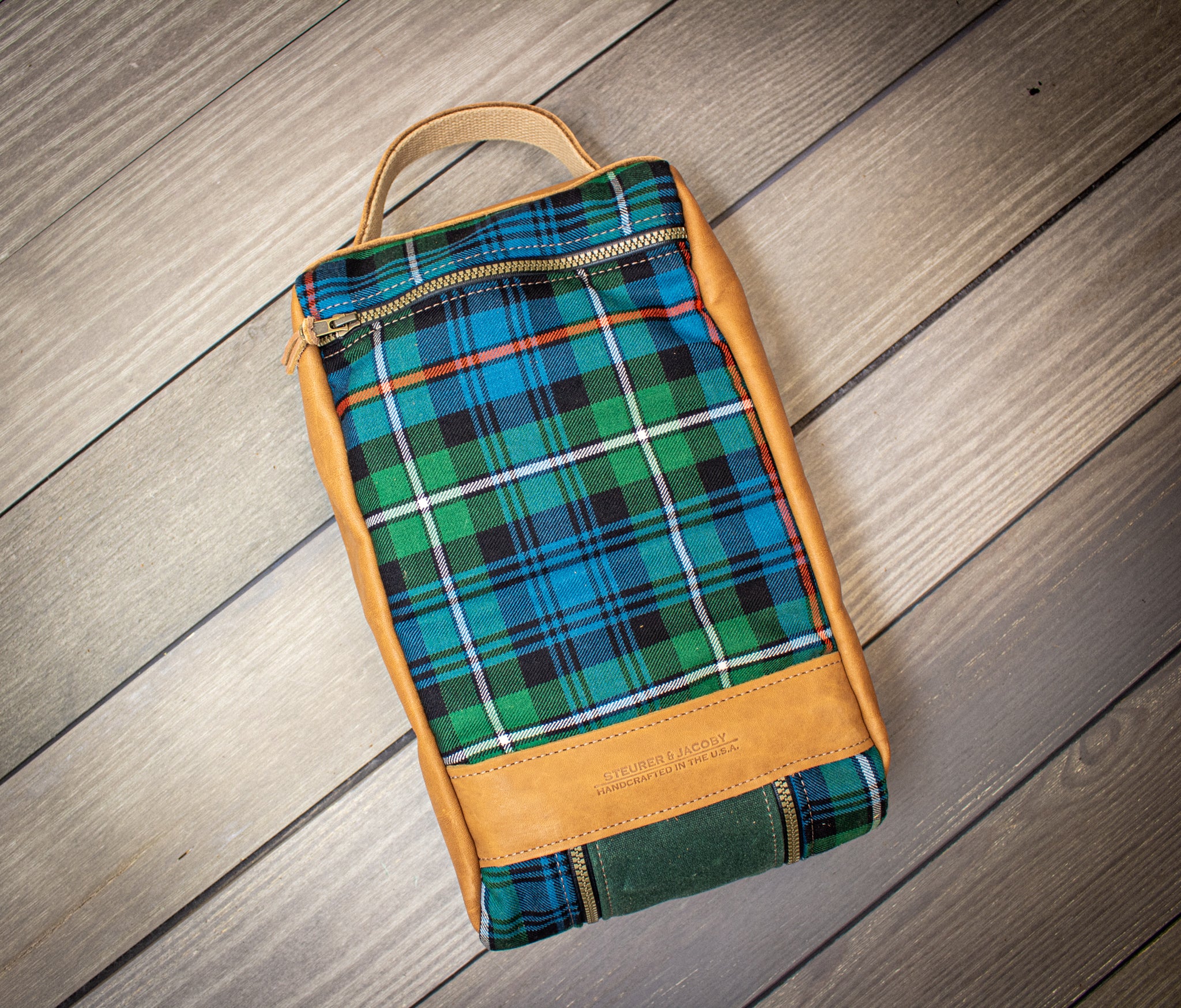 Tartan and Leather Shoe Bag - Steurer & Jacoby