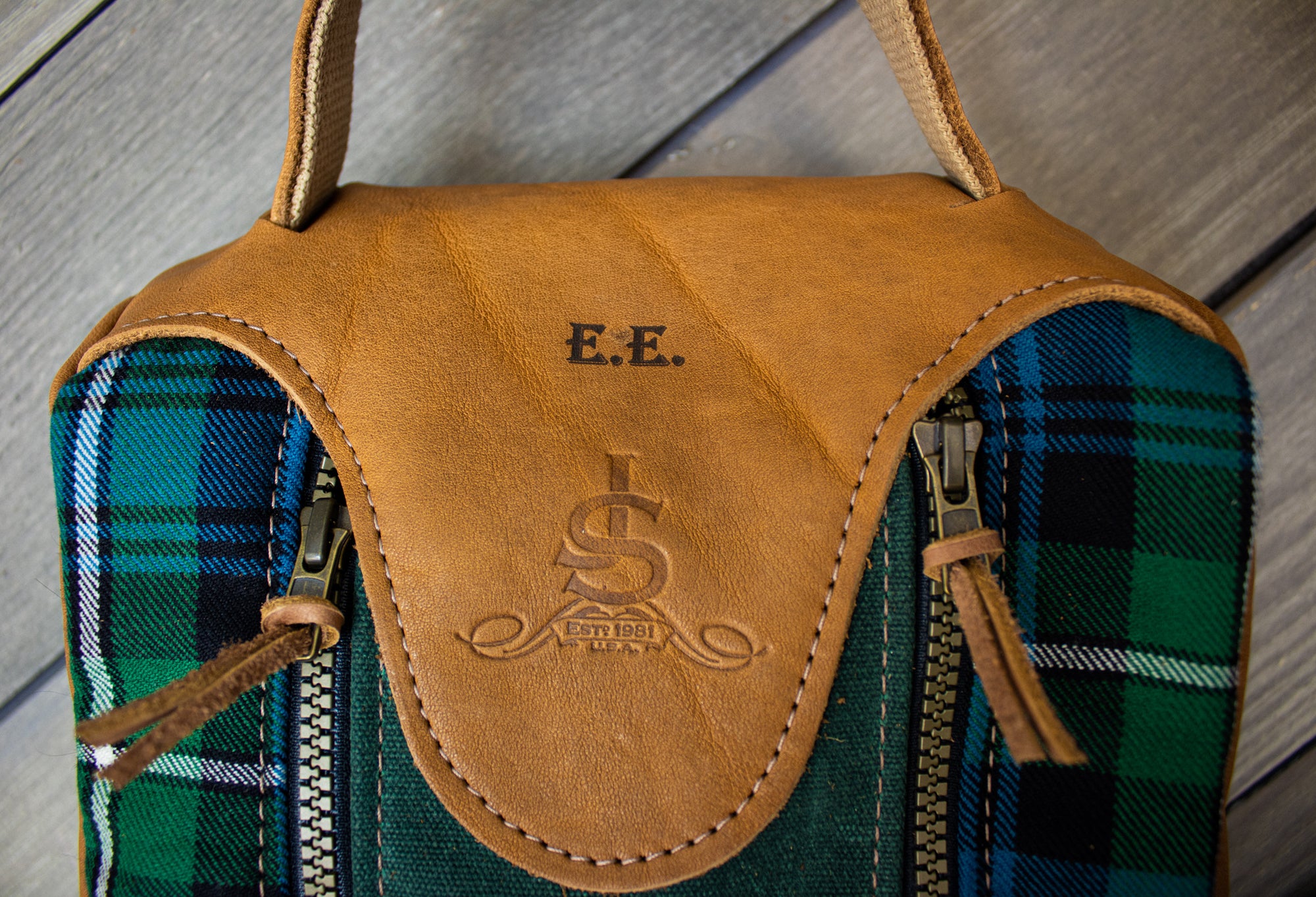 Tartan and Leather Shoe Bag - Steurer & Jacoby