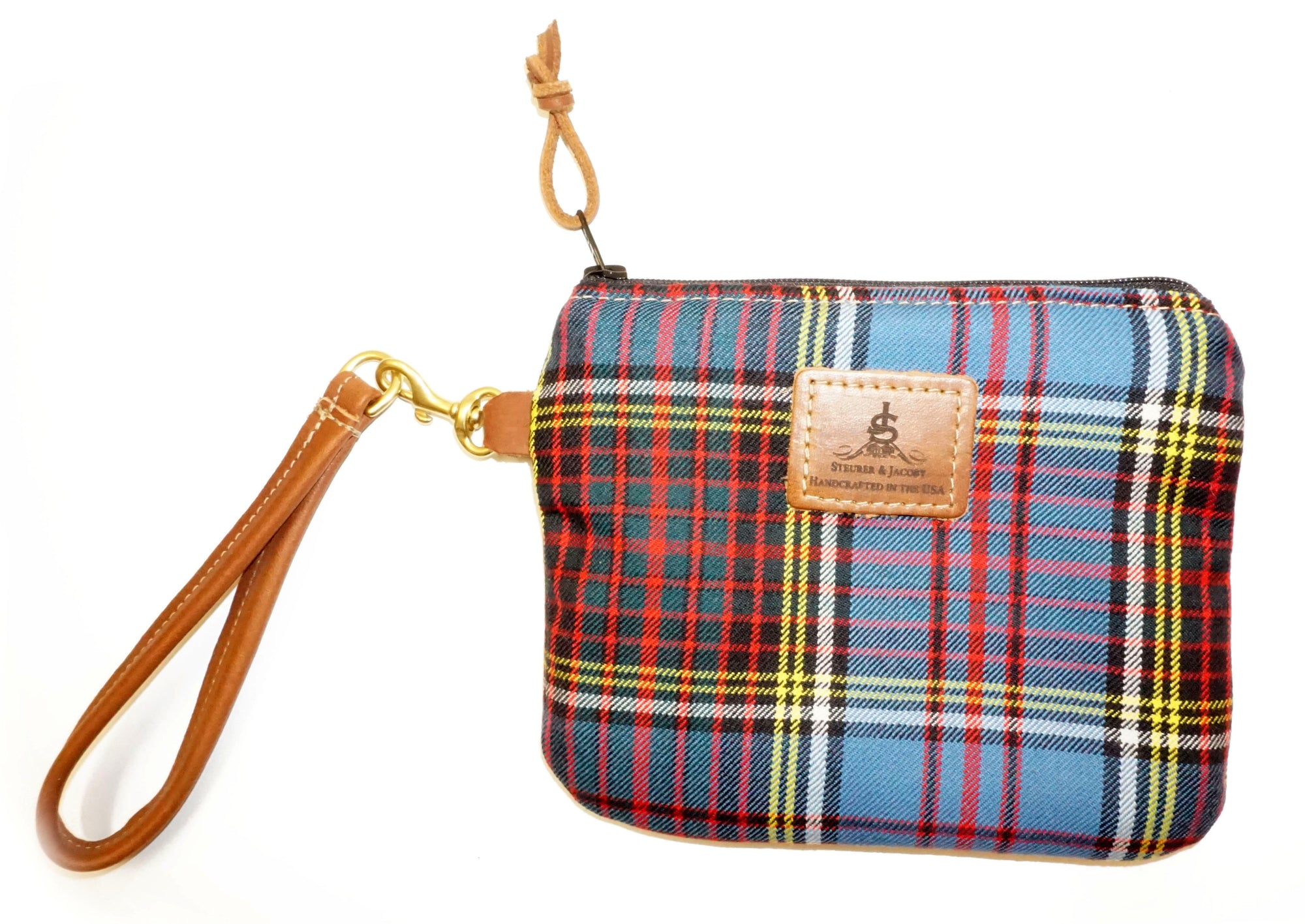 Leather and Wool Tartan Wristlet - Steurer & Jacoby