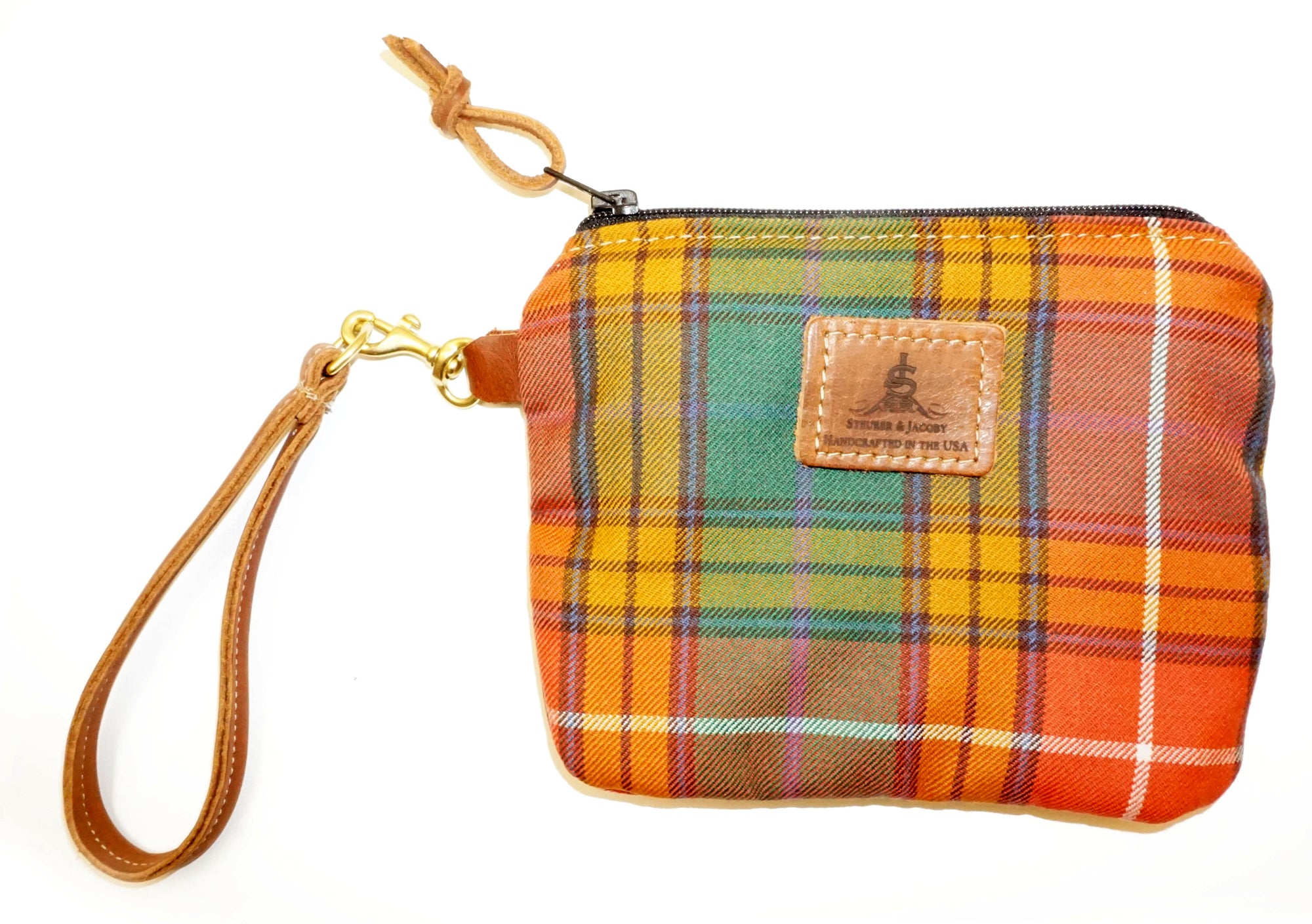 Leather and Wool Tartan Wristlet - Steurer & Jacoby