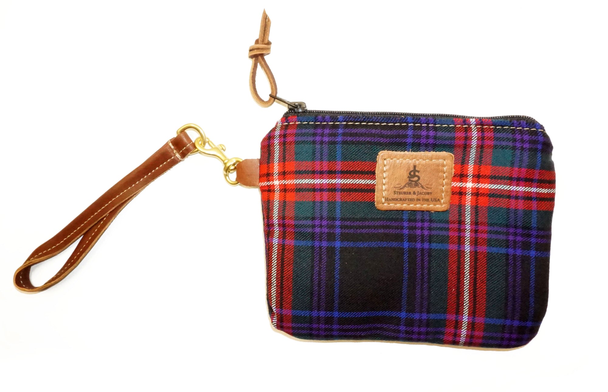 Leather and Wool Tartan Wristlet - Steurer & Jacoby