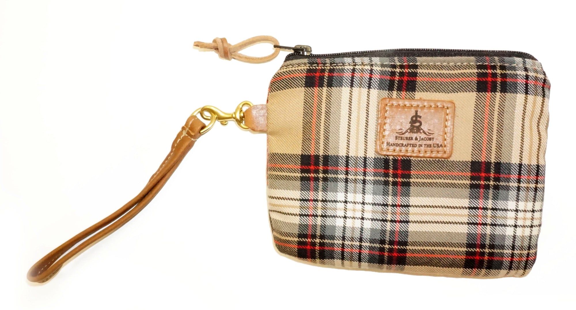Leather and Wool Tartan Wristlet - Steurer & Jacoby