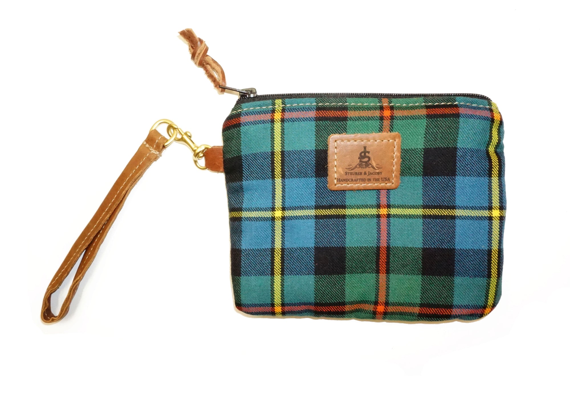 Leather and Wool Tartan Wristlet - Steurer & Jacoby