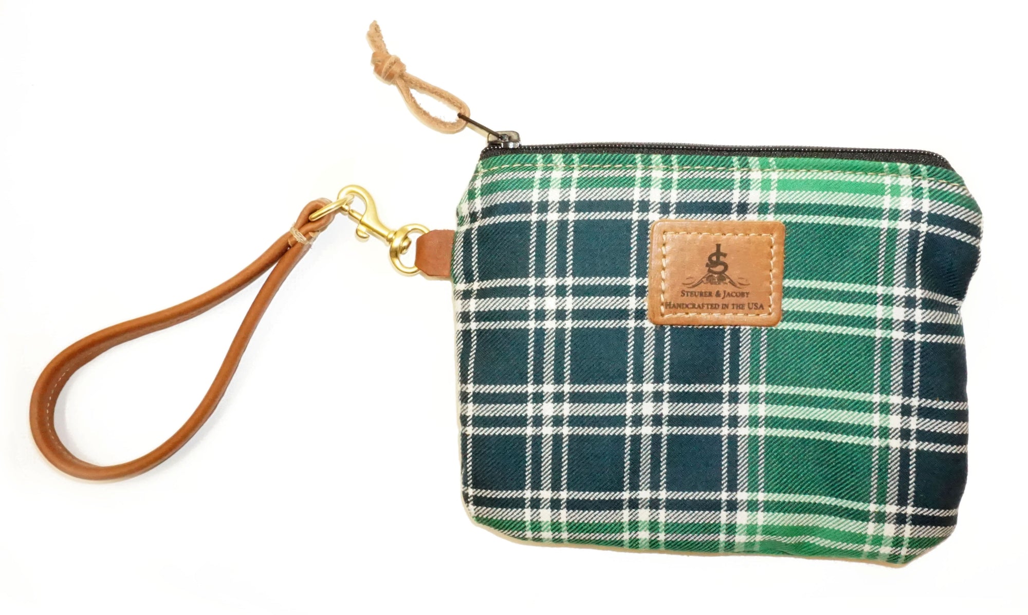 Leather and Wool Tartan Wristlet - Steurer & Jacoby