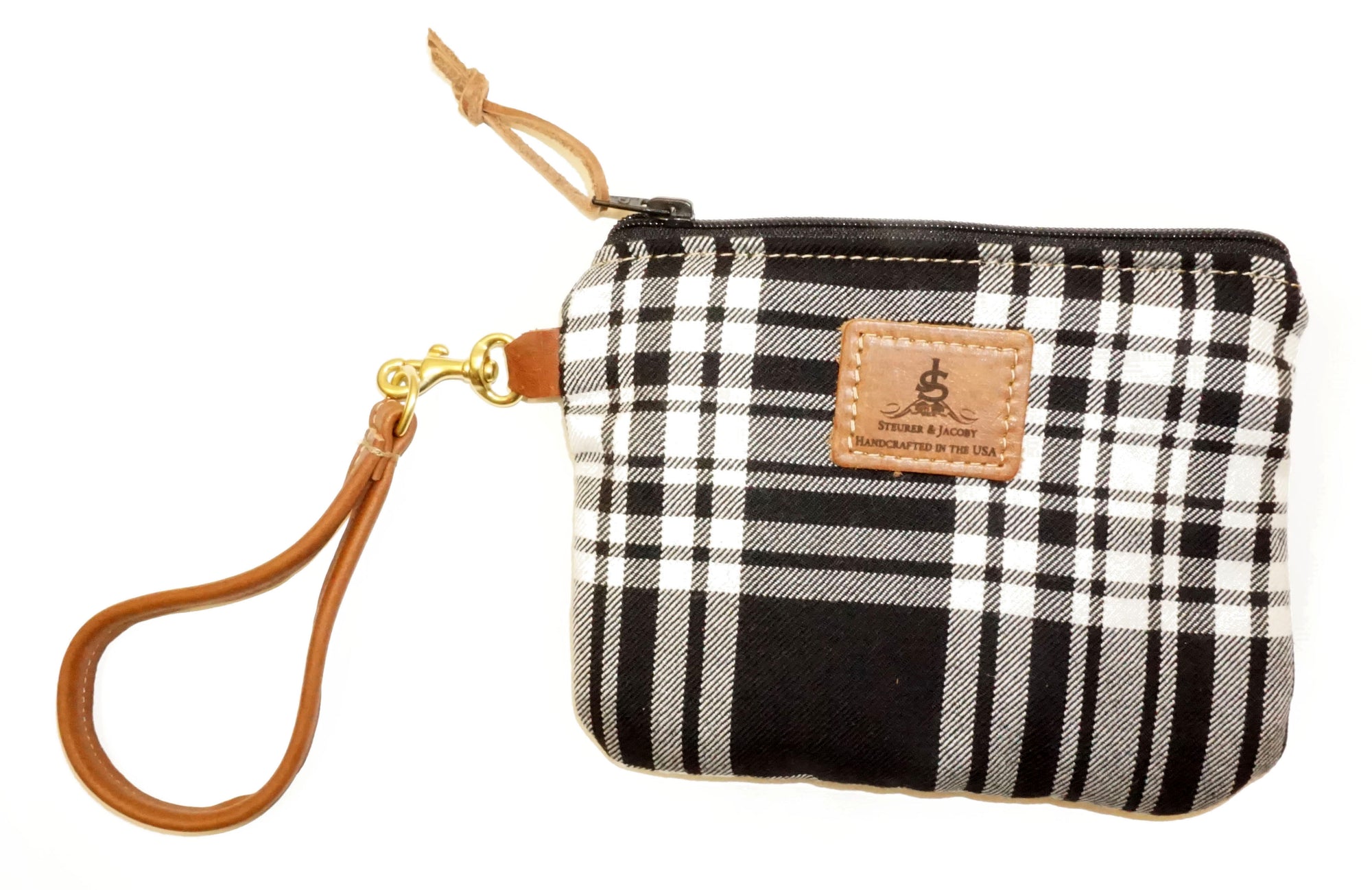 Leather and Wool Tartan Wristlet - Steurer & Jacoby