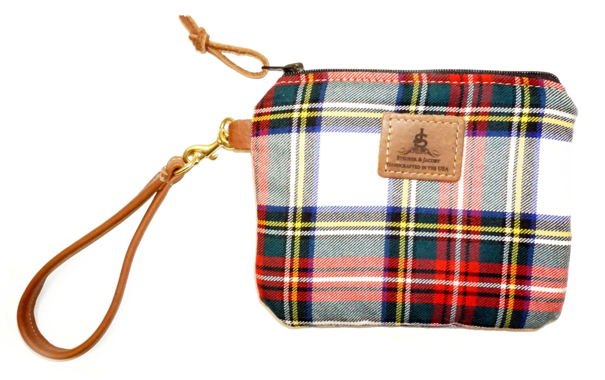 Leather and Wool Tartan Wristlet - Steurer & Jacoby