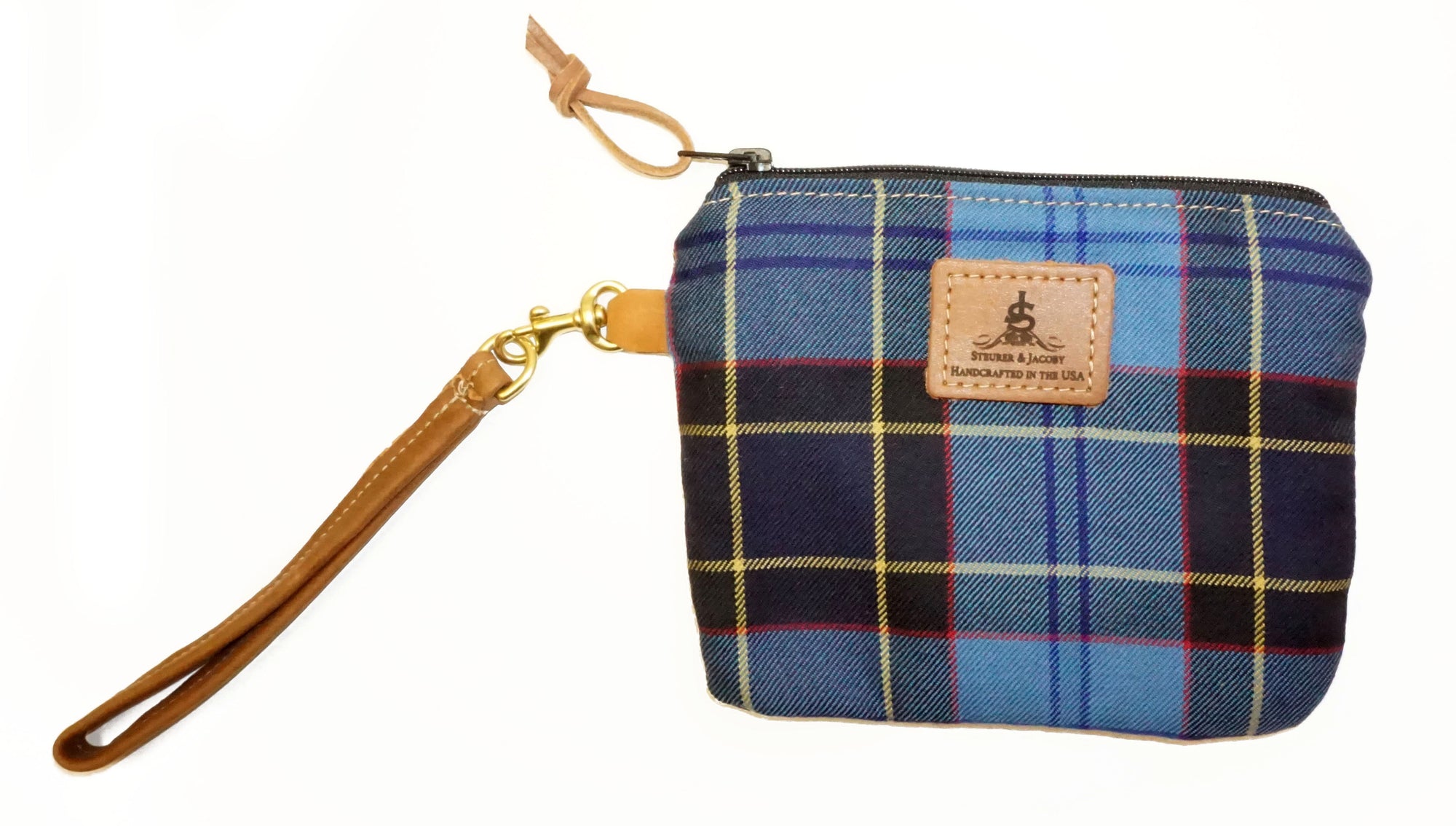Leather and Wool Tartan Wristlet - Steurer & Jacoby