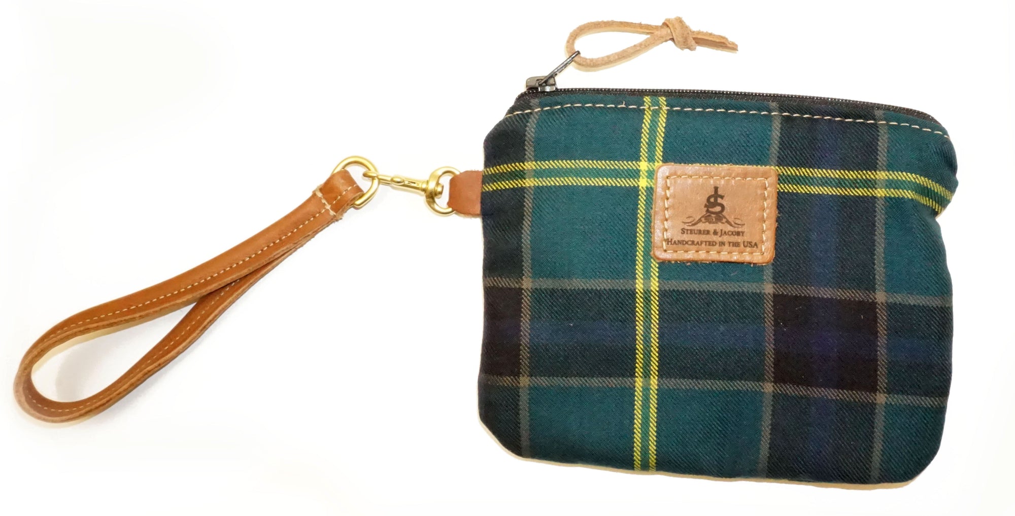 Leather and Wool Tartan Wristlet - Steurer & Jacoby