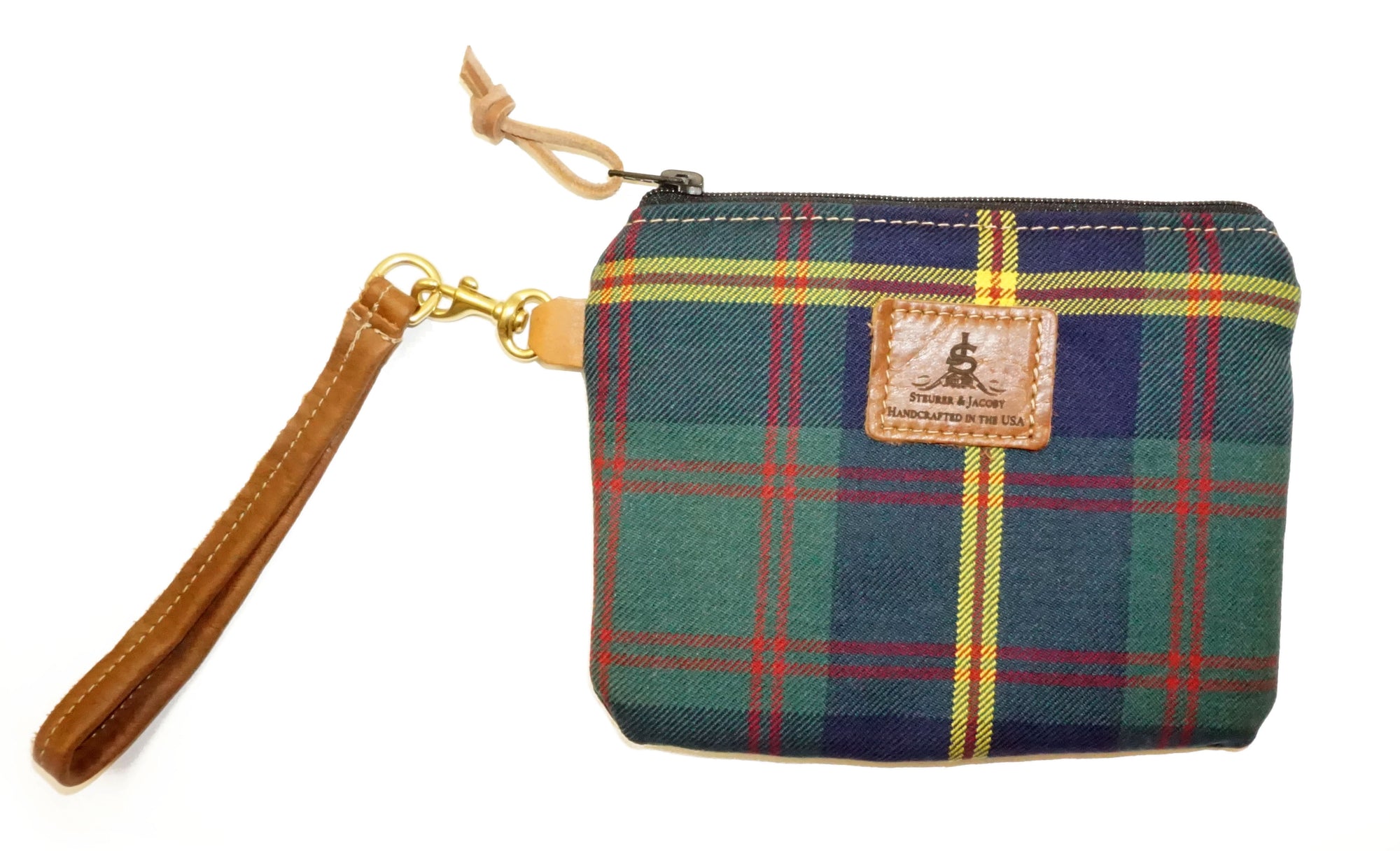 Leather and Wool Tartan Wristlet - Steurer & Jacoby