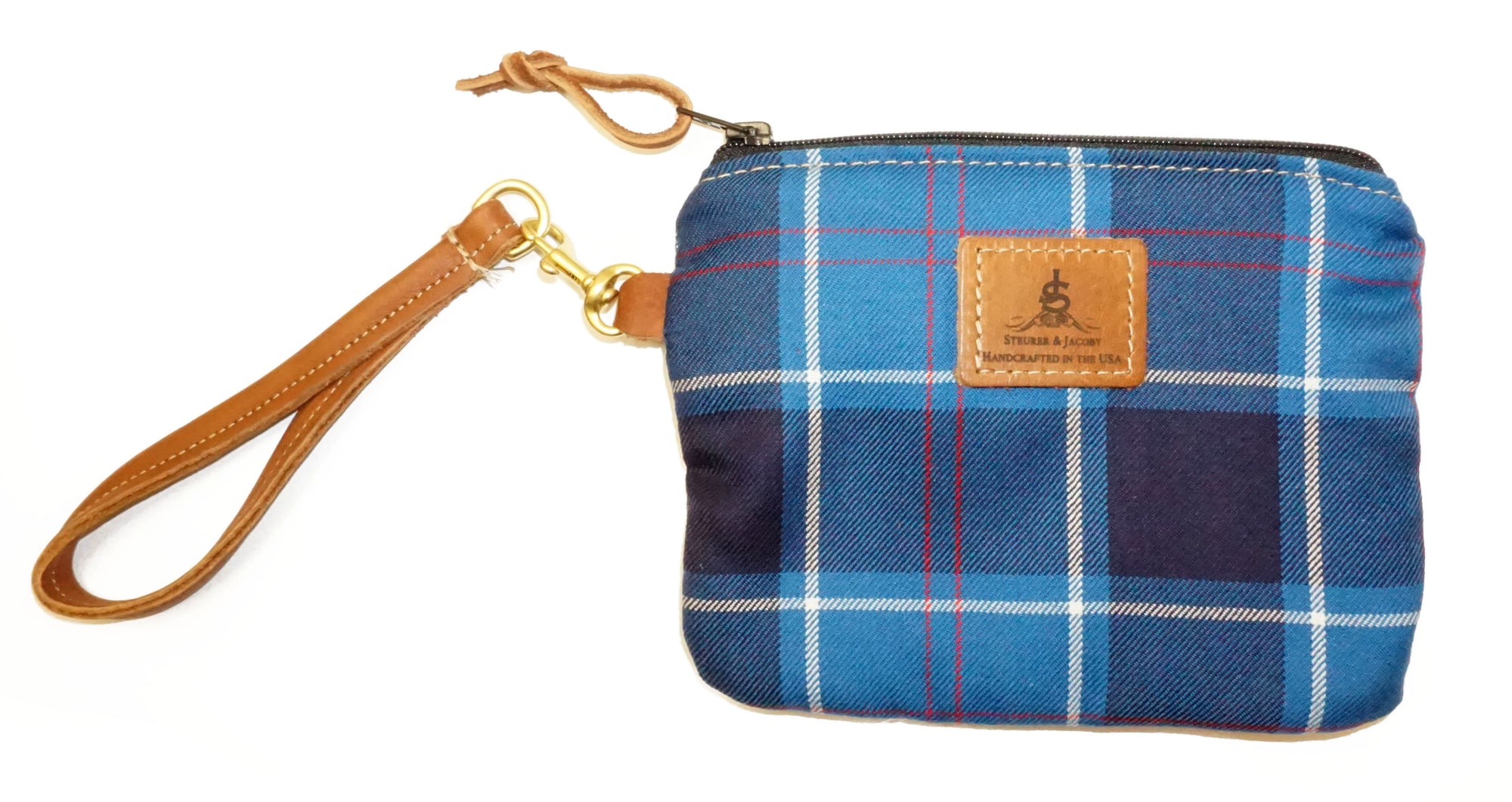 Leather and Wool Tartan Wristlet - Steurer & Jacoby