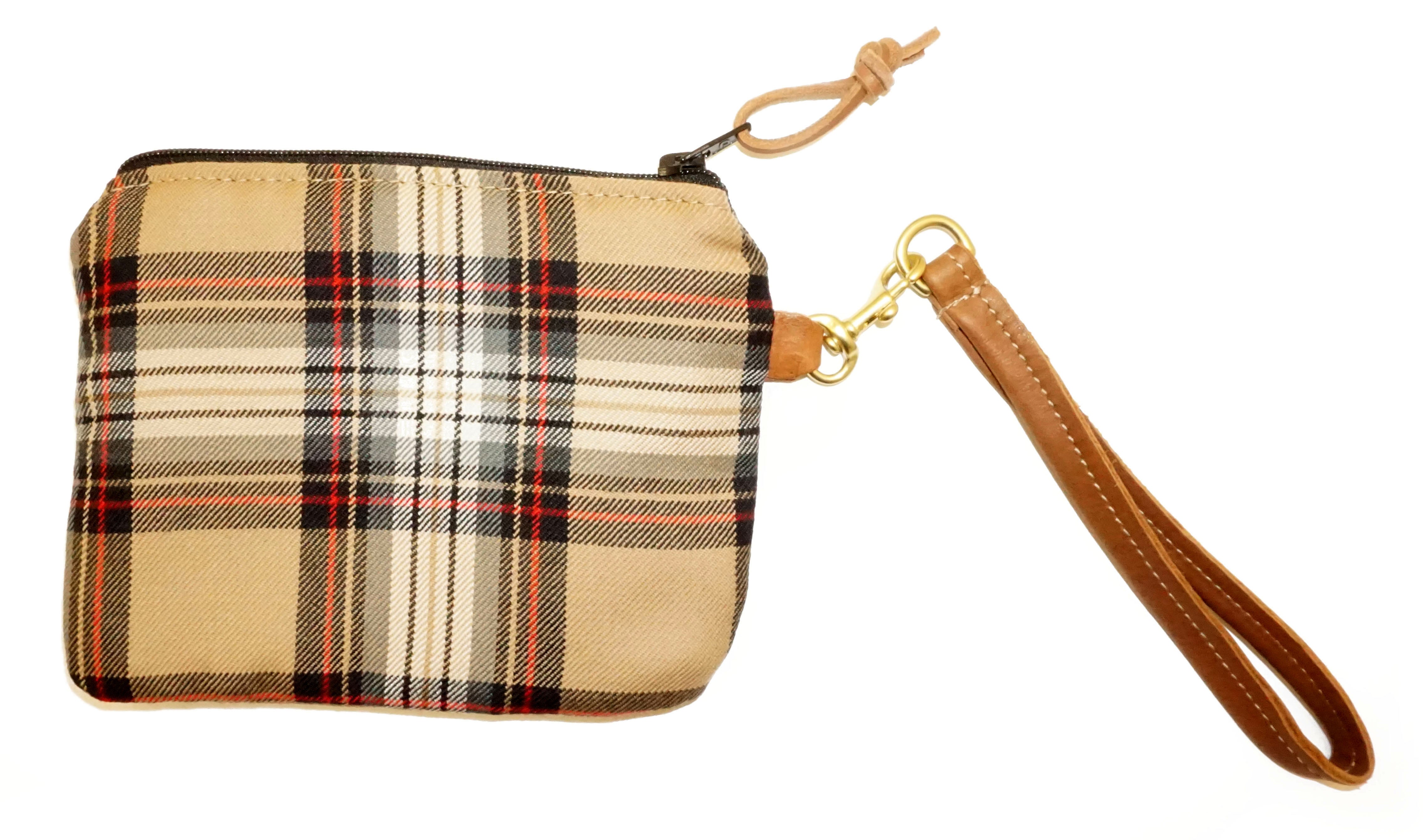 Leather and Wool Tartan Wristlet - Steurer & Jacoby