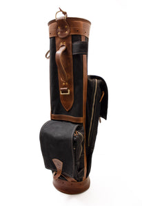 Sunday Golf Bag -  8" | 2 Pockets in Black with chestnut Leather 