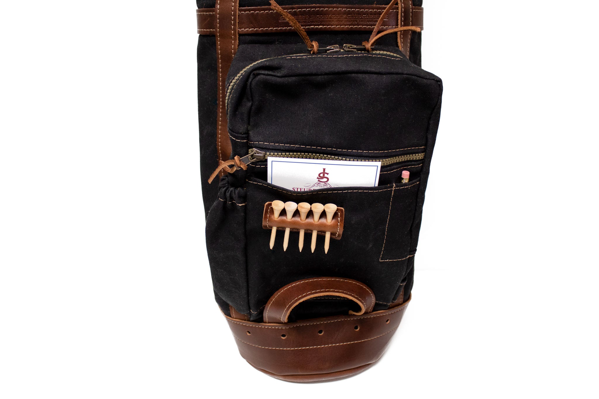 Black and Chestnut Leather Caddy Style Golf Bag- Steurer & Jacoby