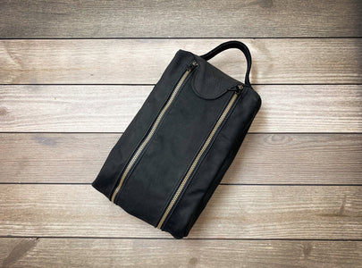 Premium Black Leather Golf Shoe Bag- Steurer & Jacoby