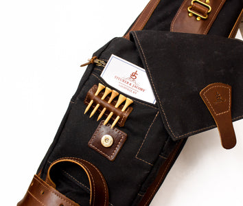 7" Sunday Style Golf Bag Black Waxed Canvas with Chestnut Leather- Steurer & Jacoby