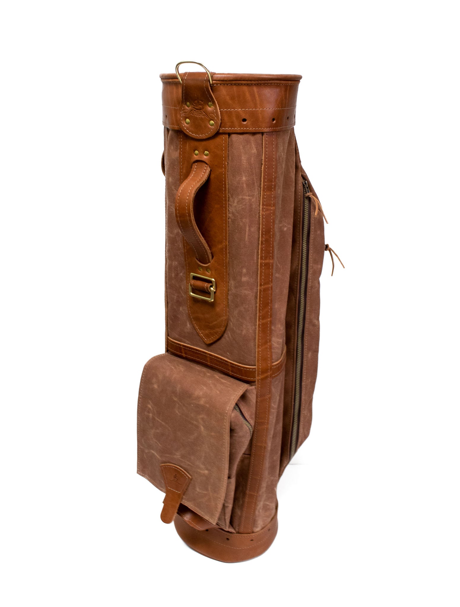 Brush Brown Waxed Canvas with Natural Leather Staff Golf Bag- Steurer & Jacoby