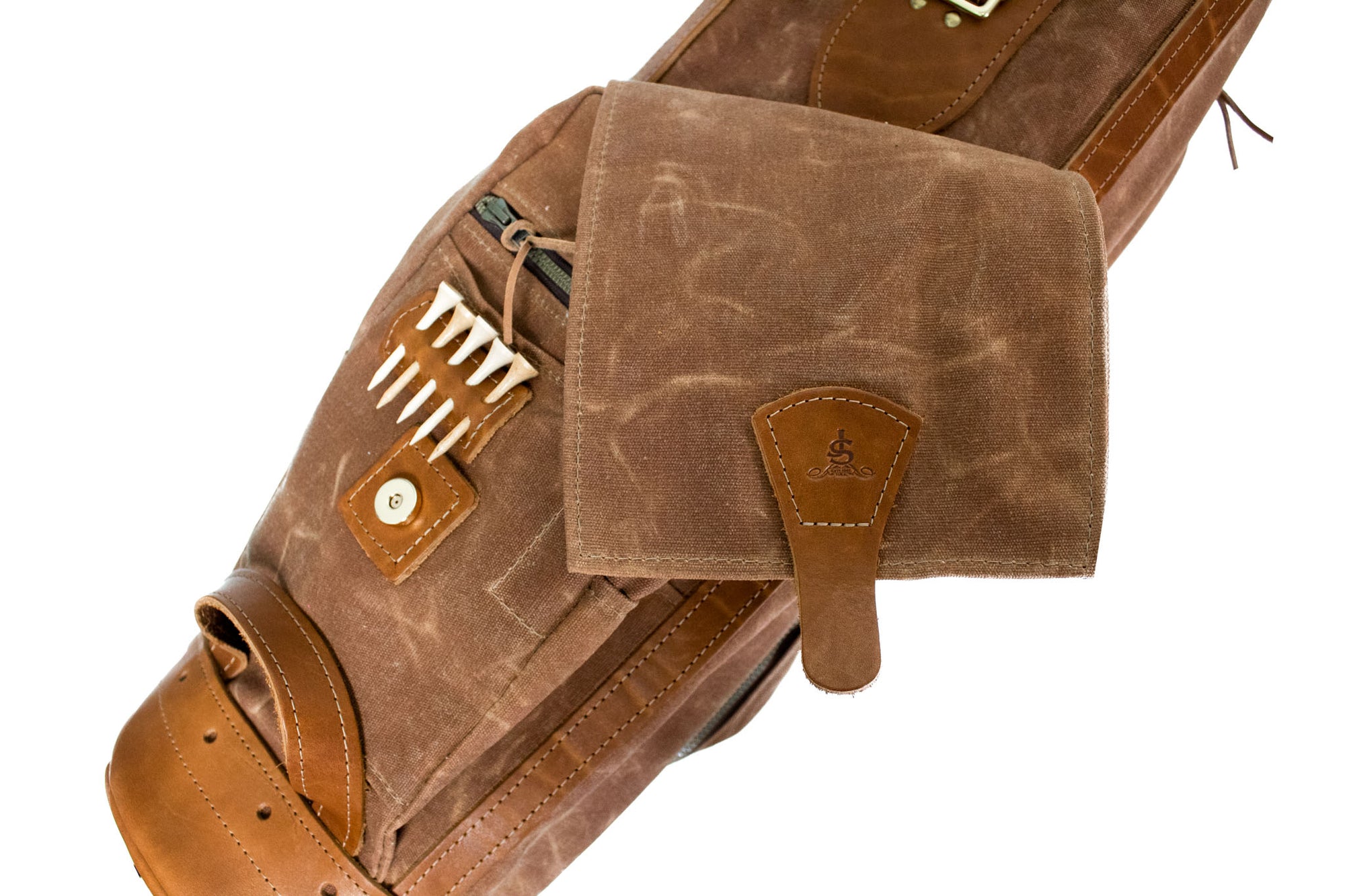 Brush Brown Waxed Canvas with Natural Leather Staff Golf Bag- Steurer & Jacoby
