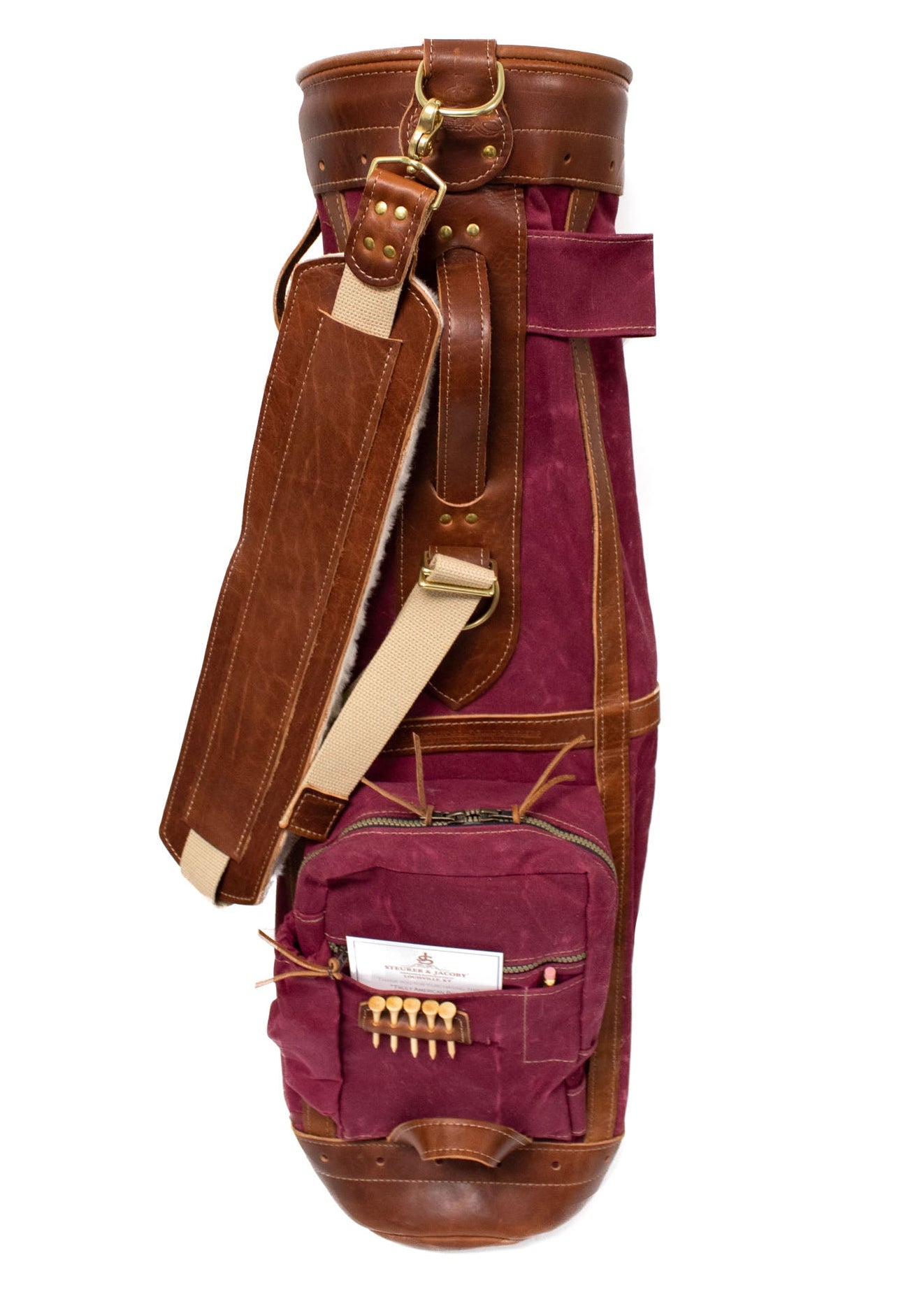 Burgundy & Natural Leather Caddy Style Golf Bag- Steurer & Jacoby