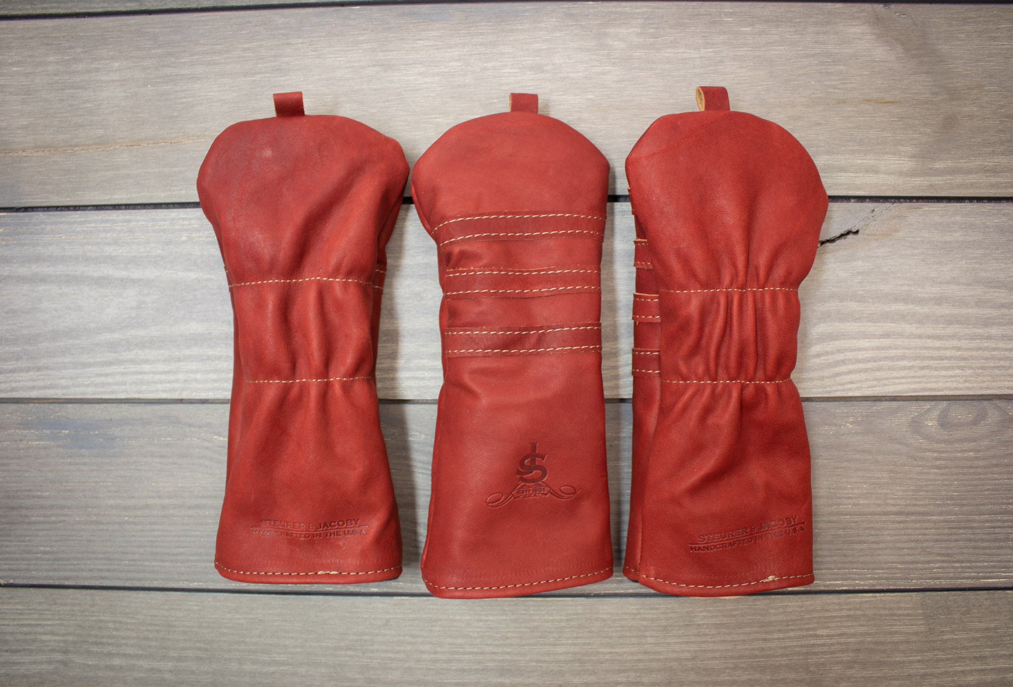 Burgundy Leather Traditional Style Head Covers- Steurer & Jacoby 