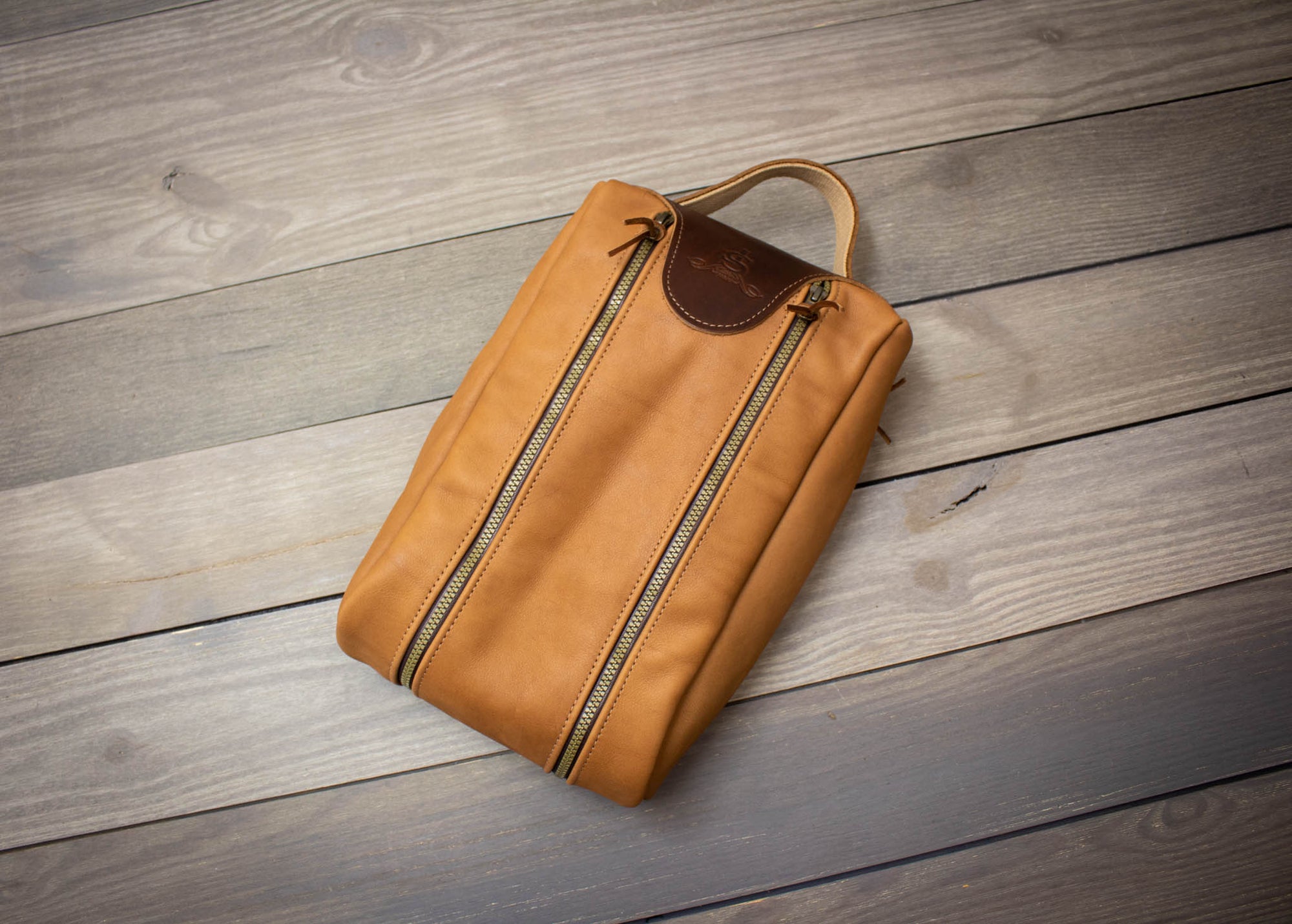 Chestnut & Natural Leather Shoe Bag- Steurer & Jacoby 