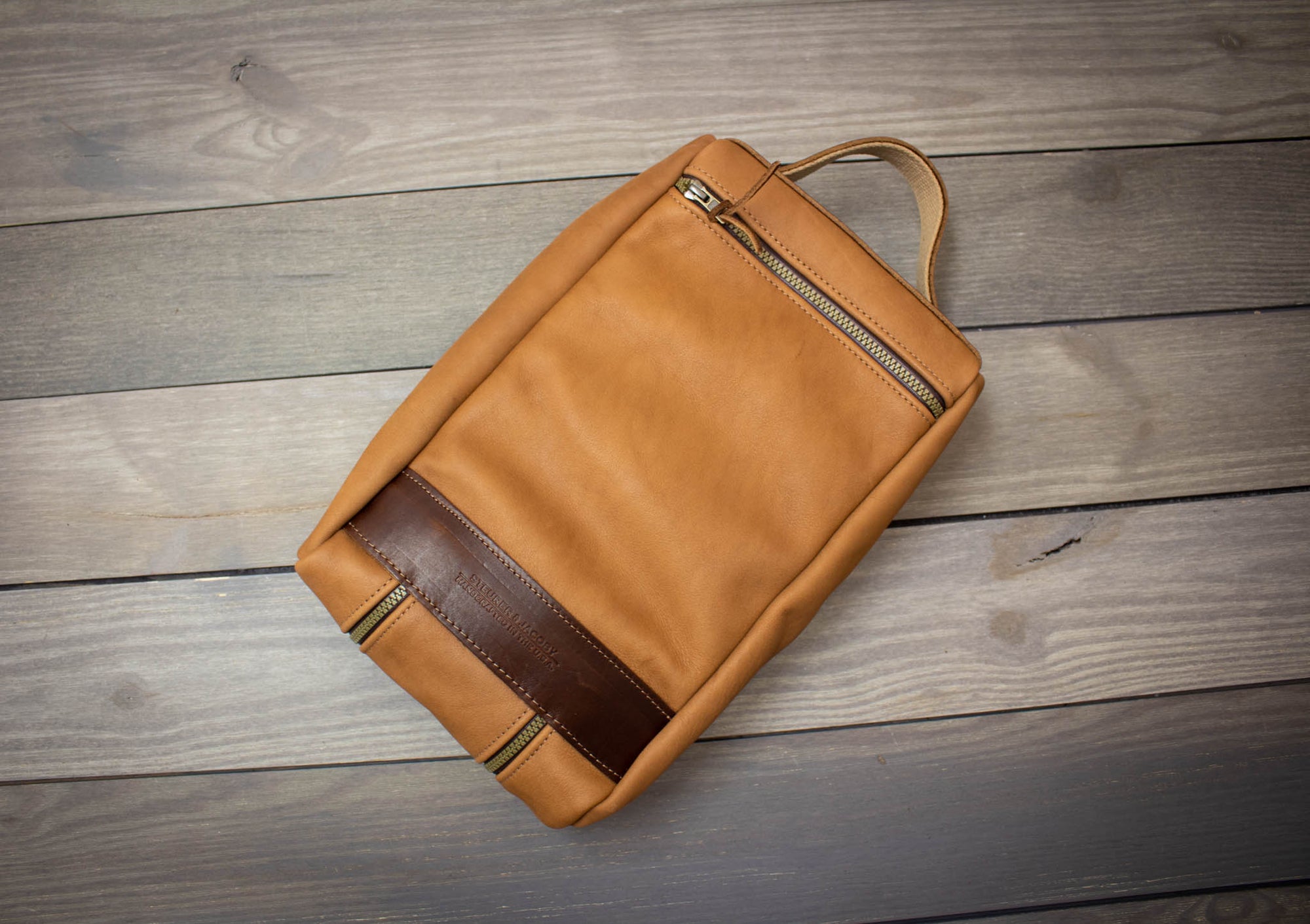 Chestnut & Natural Leather Shoe Bag Back- Steurer & Jacoby 