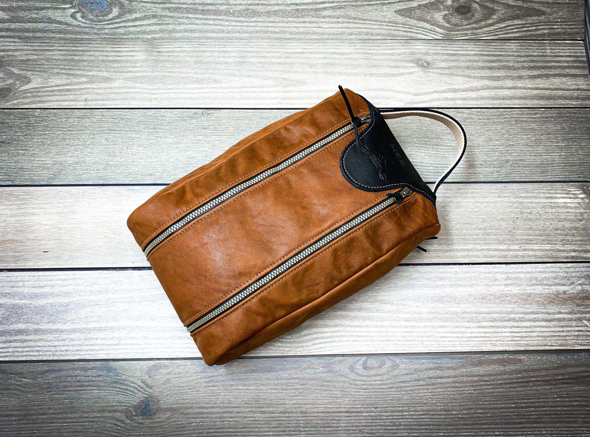 Chestnut & Black Leather Shoe Bag- Steurer & Jacoby