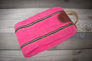 Pink Canvas and Burgundy Leather Shoe Bag- Steurer & Jacoby